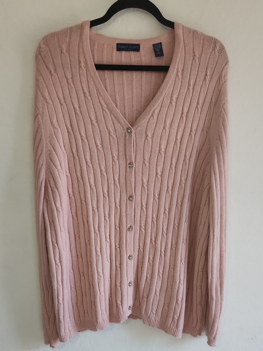 Coquette Preppy Silk Angora Cable Knit V-Neck Cardigan Soft Pink 2X
